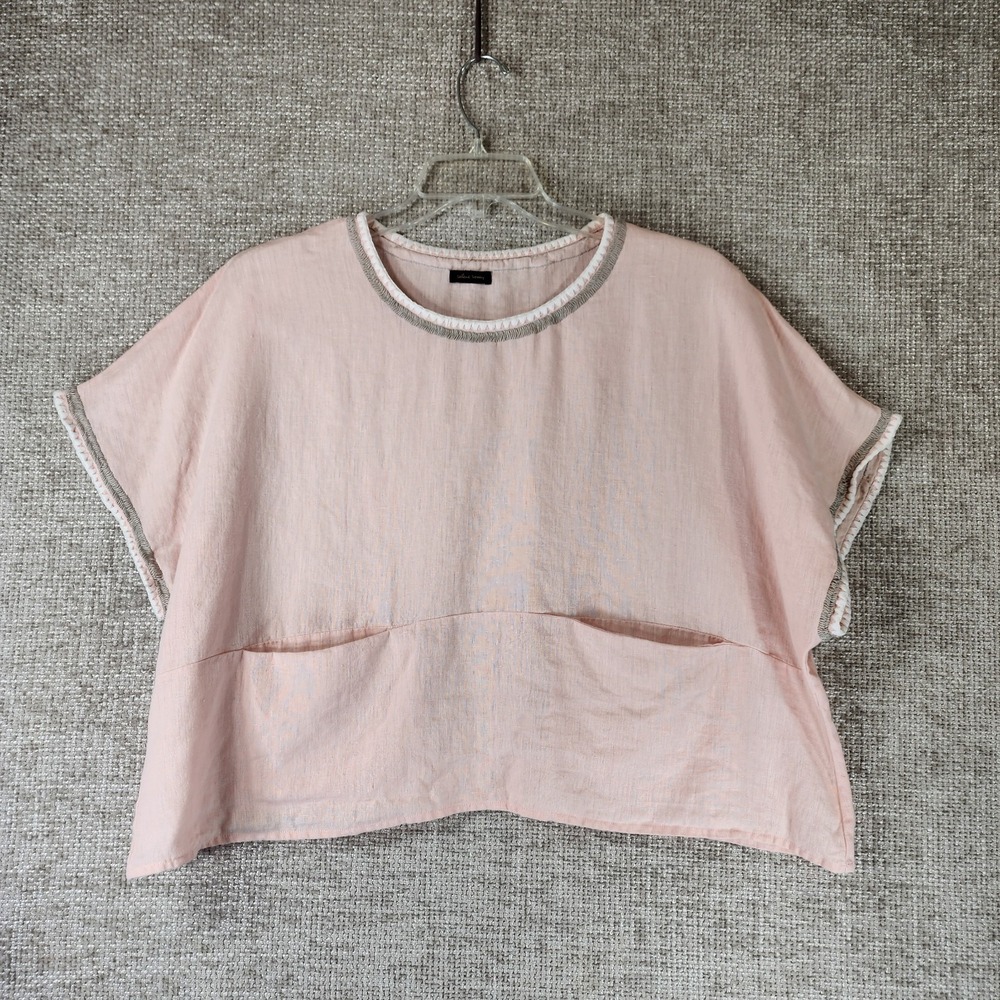 Selene Soucy 100% Linen Crop Blouse Womens *XL-3X Chest 54" Pale Pink Resortwear